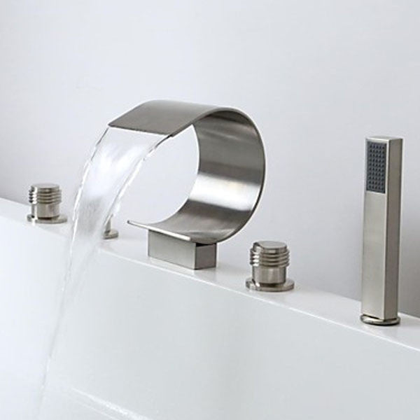 Brushed Nickel Waterfall Romen Tub Faucets with Hand Shower