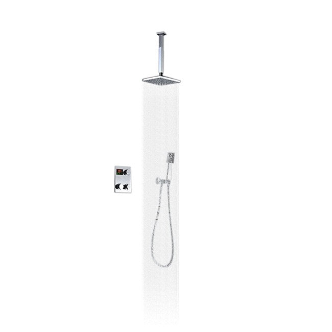 Contemporary Square Shower Head Thermostatic Digital Display Bathroom Handheld Shower