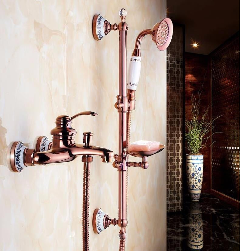 Contemporary Style Gold Single Handle Bathtub Faucet with Hand-Held Shower