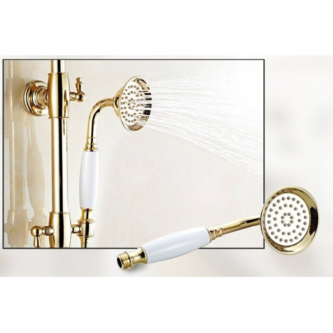 Juno Contemporary Thermostatic Gold Bathroom Faucet Shower with Hand-Held Shower