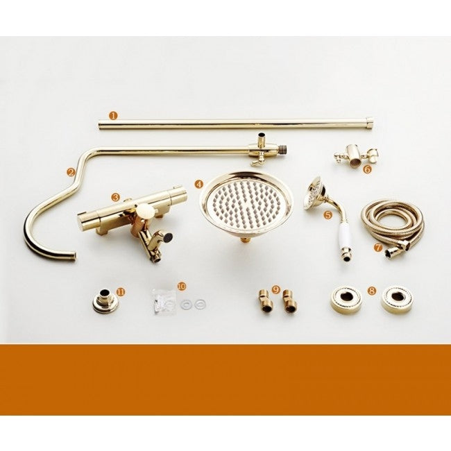 Juno Contemporary Thermostatic Gold Bathroom Faucet Shower with Hand-Held Shower