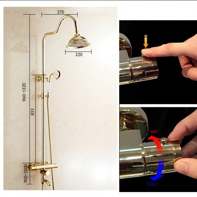 Juno Contemporary Thermostatic Gold Bathroom Faucet Shower with Hand-Held Shower