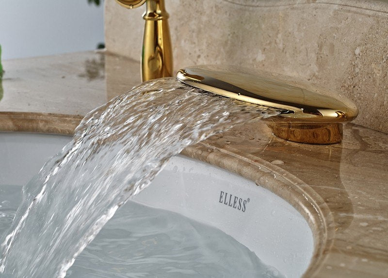 Curve Wide Waterfall Deck Single Handle Waterfall with Hand-Held Shower  