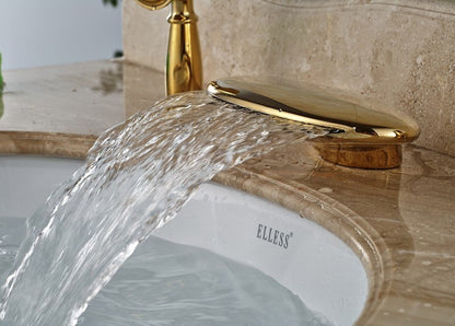 Curve Wide Waterfall Deck Single Handle Waterfall with Hand-Held Shower  