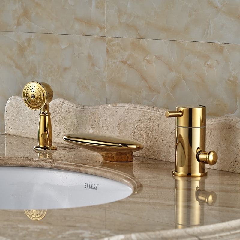 Curve Wide Waterfall Deck Single Handle Waterfall with Hand-Held Shower  