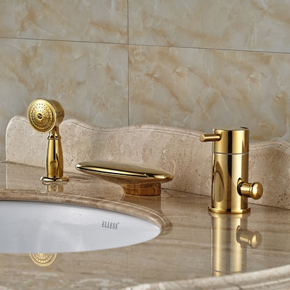 Curve Wide Waterfall Deck Single Handle Waterfall with Hand-Held Shower  