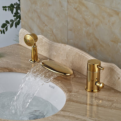 Curve Wide Waterfall Deck Single Handle Waterfall with Hand-Held Shower  