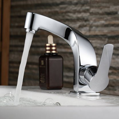 Curved White Chrome Single Handle Bathroom Faucet