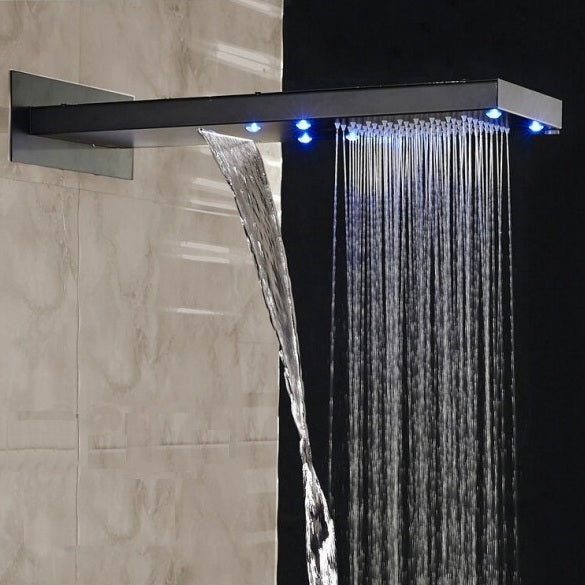 Dark Oil Rubbed Bronze Brass Rain Waterfall LED Shower Head