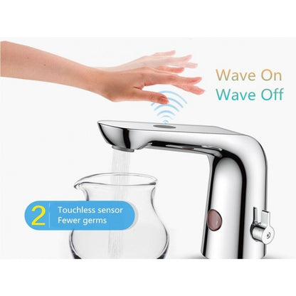 Chrome Finish Deck Mounted Infrared Sensor & Wave Sensor Bathroom Faucet 