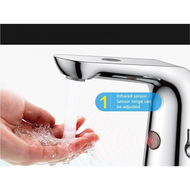 Chrome Finish Deck Mounted Infrared Sensor & Wave Sensor Bathroom Faucet 