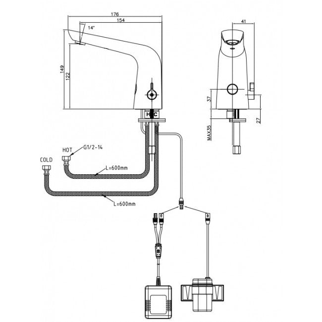 Chrome Finish Deck Mounted Infrared Sensor & Wave Sensor Bathroom Faucet 