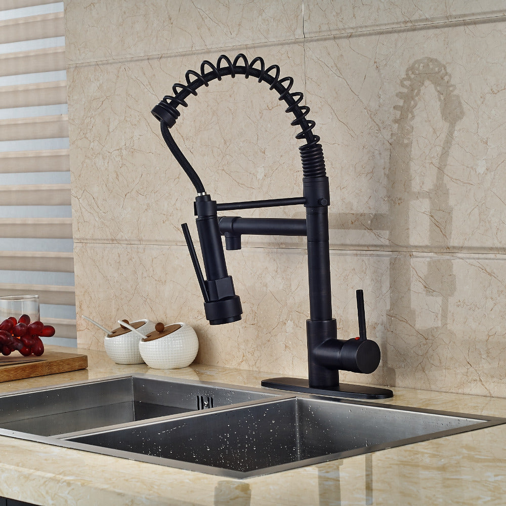 Juno Deck Mounted Oil Rubbed Bronze 8" Kitchen Faucet Dual Spouts Tap