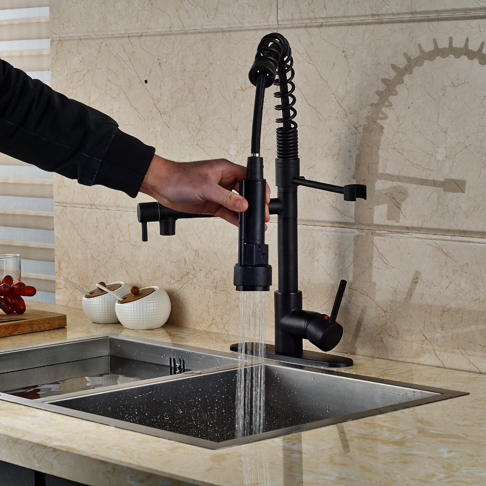 Juno Deck Mounted Oil Rubbed Bronze 8" Kitchen Faucet Dual Spouts Tap