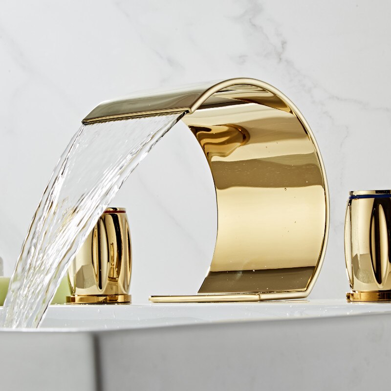 Juno Widespread Brass Polished Gold Deck Mount Faucets With Dual Mixer