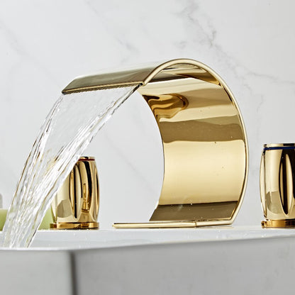 Juno Widespread Brass Polished Gold Deck Mount Faucets With Dual Mixer