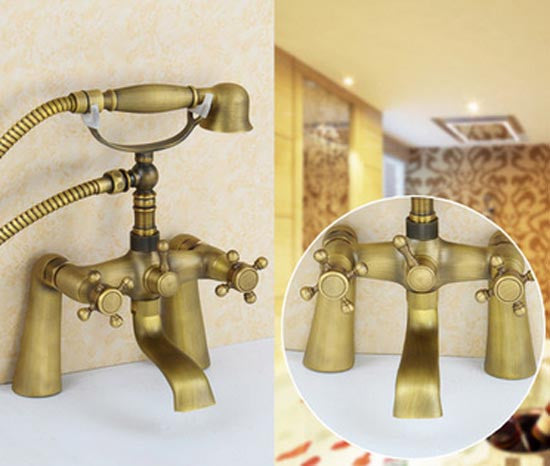 Junoshowers deck mount antique solid brass body claw foot bathtub faucet with hand held shower head is on sale now with FREE shipping to all over USA. Modern stylish design completely brushed nickel finish to match or stand out from your other bathroom fi