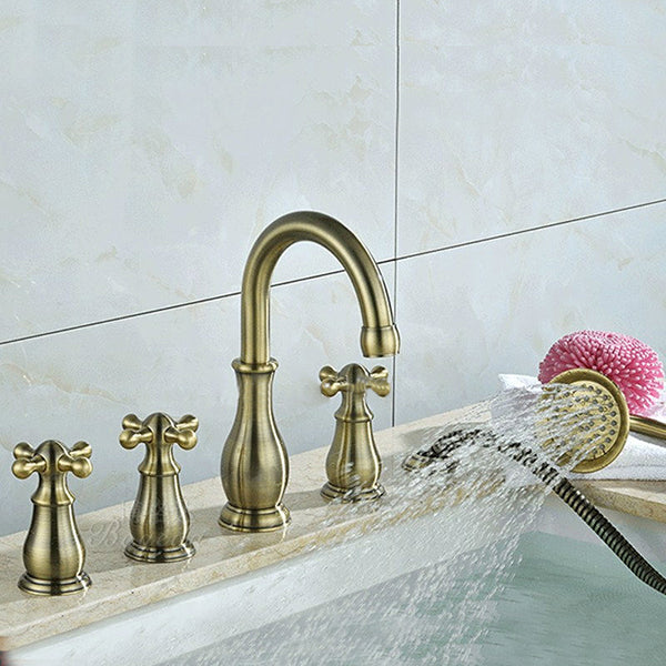 Brushed Bronze Bathtub Faucet Set Deck Mount Bath Tub Mixer Tap