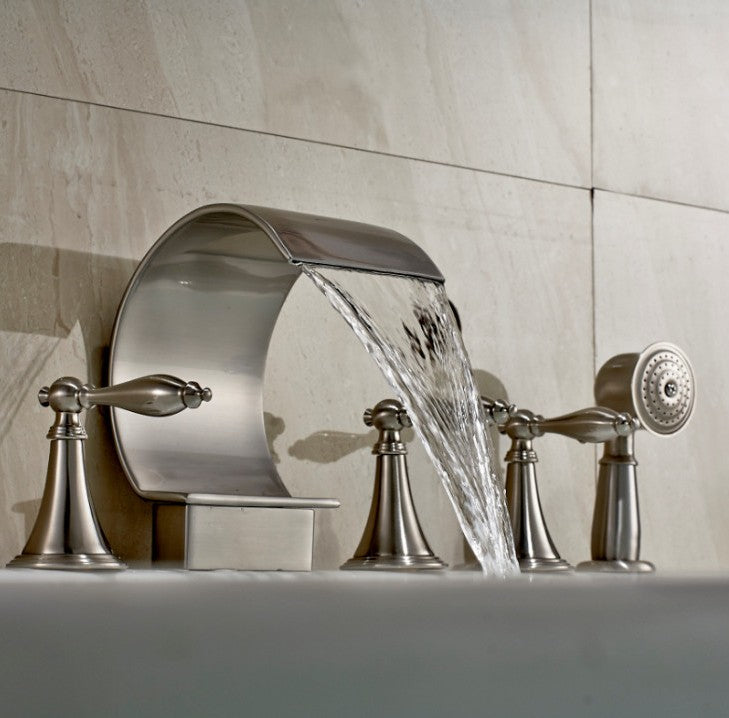 Deck Mount Bathtub Faucet with Handheld Shower Head