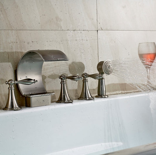 Deck Mount Bathtub Faucet with Handheld Shower Head