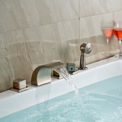 Deck Mount Hot and Cold Water Bath-tub Mixer Tap Three Handle