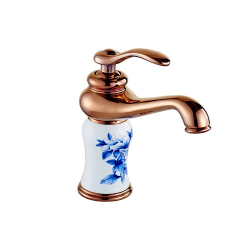 Denver Deck Mount Single Handle Rose Golden Color White Paint Bathroom Basin Sink Faucet