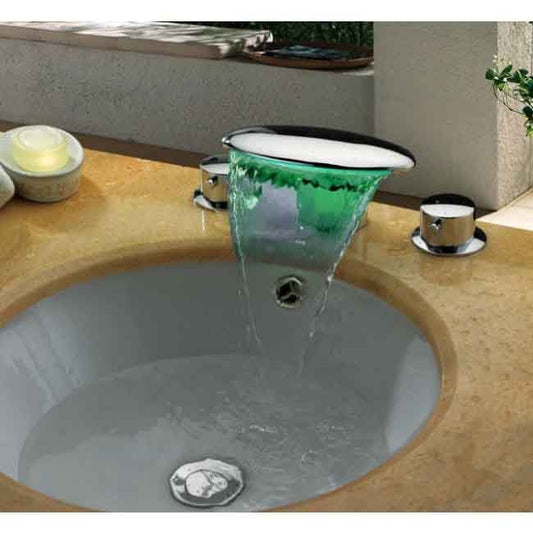 Deck Mounted Waterfall LED lighted Bathroom Sink Faucet 