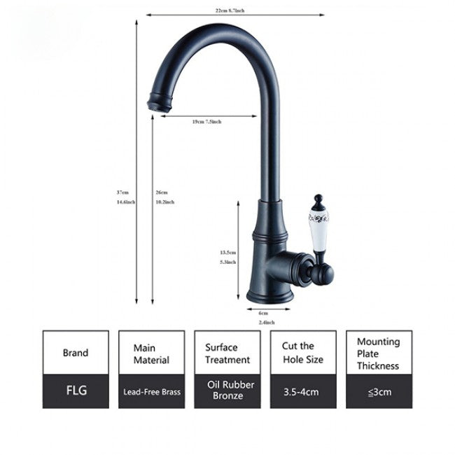 Deck Mounted Oil Rubbed Black Bronze Basin Kitchen Faucet  7
