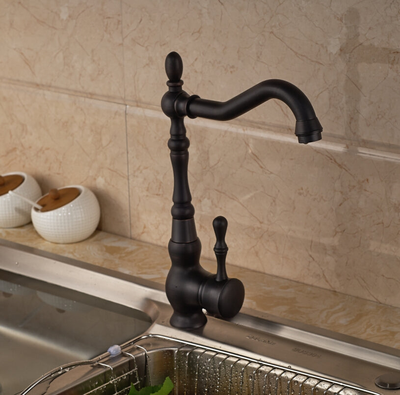 Deck Mounted Rotation Blackened Bronze Kitchen Sink Faucet