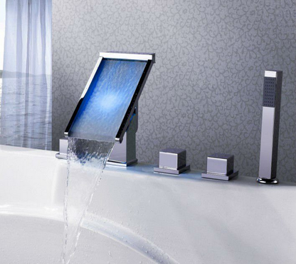 Deck Mounted Waterfall LED Roman Tub Faucet