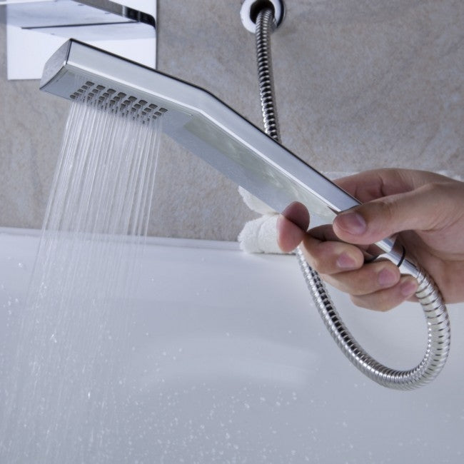 Delightful Le Havre Wall Mounted Waterfall LED Bathtub Faucets with Pull-Out Handheld Shower Head