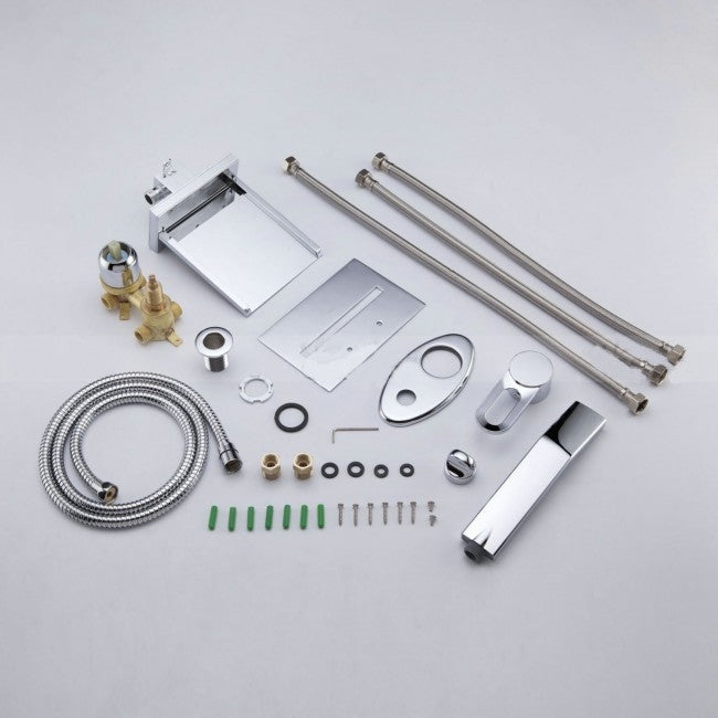 Delightful Le Havre Wall Mounted Waterfall LED Bathtub Faucets with Pull-Out Handheld Shower Head