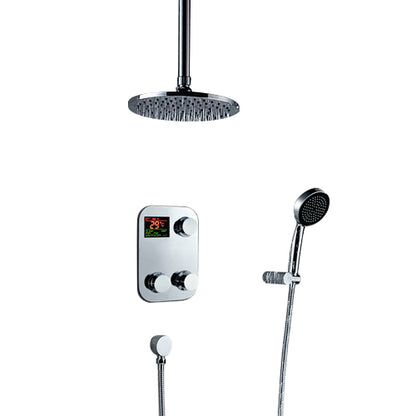 Digital Display Ceiling Mount Brass Chrome Round Shower Head Set with Handheld Shower Head