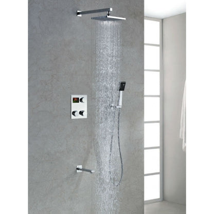 Juno Digital Display Chrome Finish Rain Shower Head Set with Handheld Shower