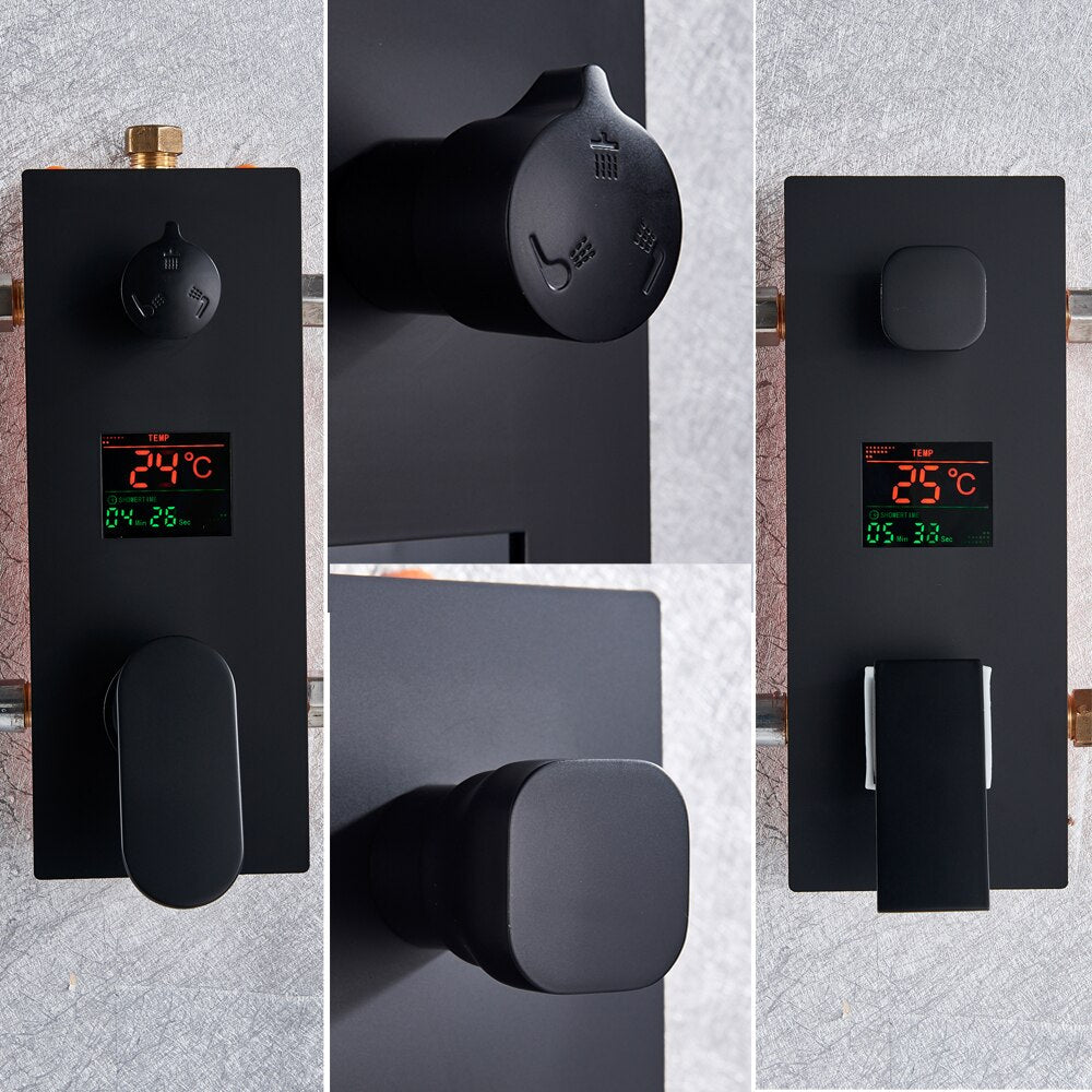 Matte Black Rainfall Shower Head With Digital Mixer