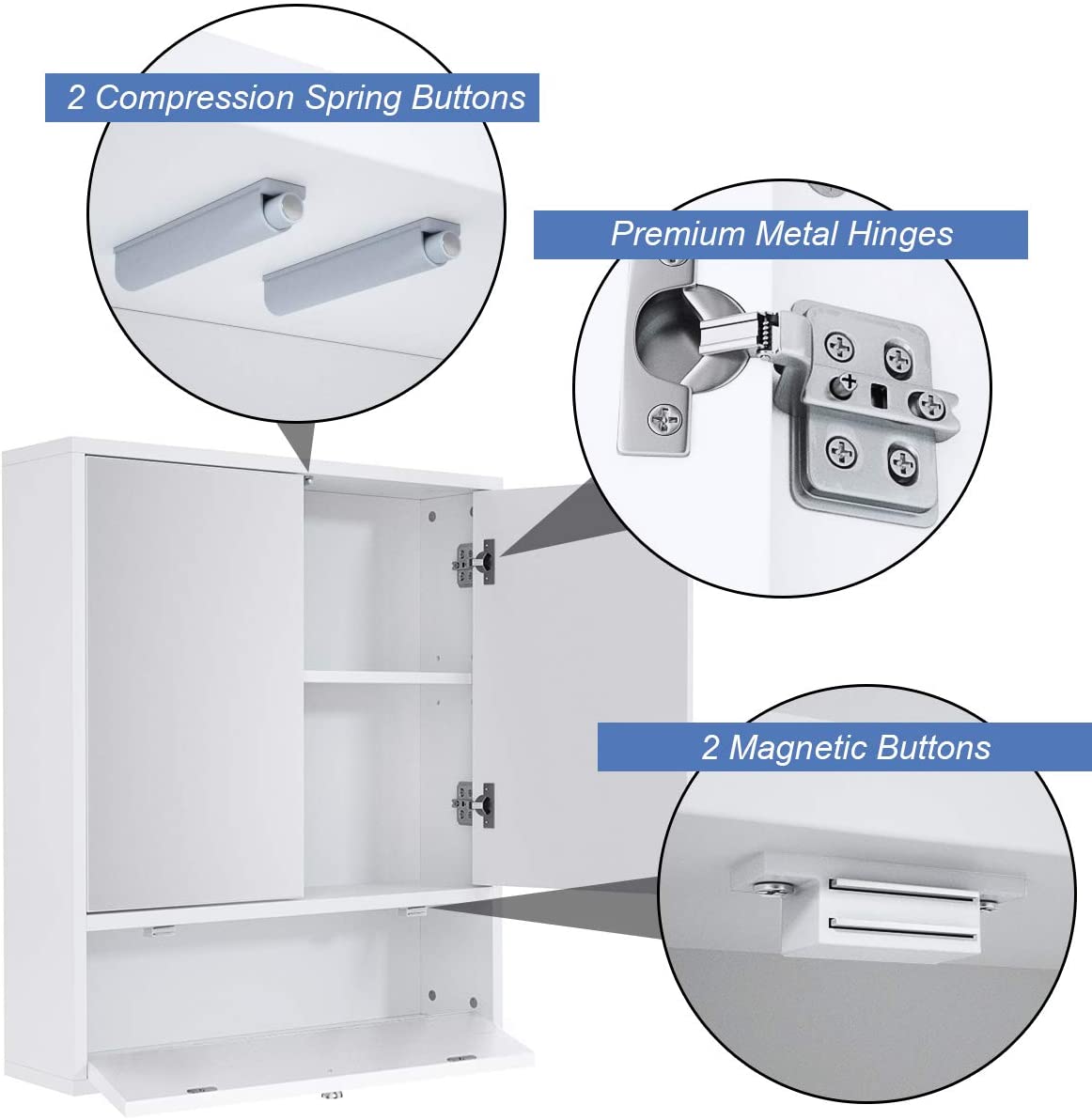 Double Door White Medicine Cabinet Wall Mount Mirrored Medicine Storage Cabinet