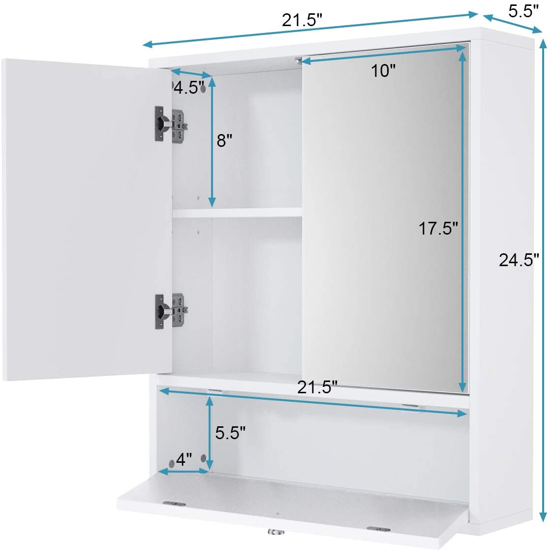 Double Door White Medicine Cabinet Wall Mount Mirrored Medicine Storage Cabinet