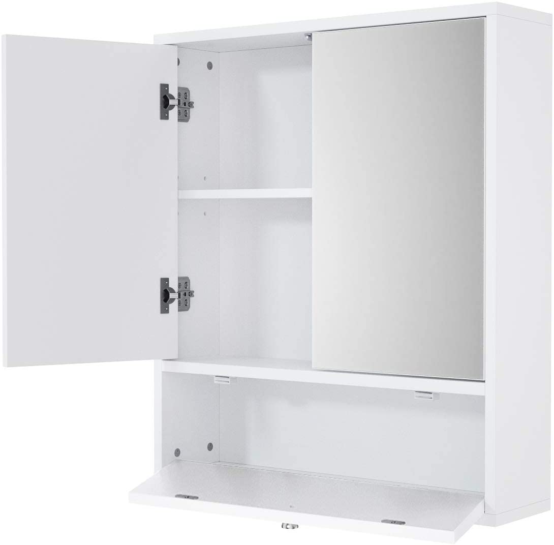 Double Door White Medicine Cabinet Wall Mount Mirrored Medicine Storage Cabinet