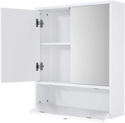 Double Door White Medicine Cabinet Wall Mount Mirrored Medicine Storage Cabinet