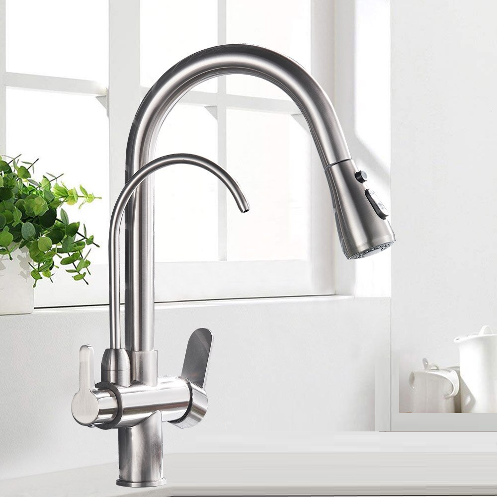 Double Nozzle Filtered Kitchen Removable Sprayer Drinking Water Kitchen Faucet