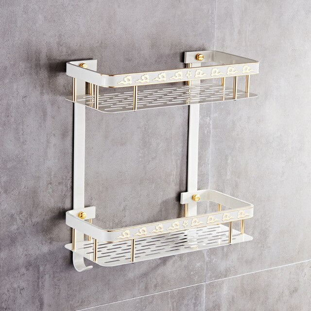 Juno Aluminum Bathroom Shelf White & Gold Rack Holder Storage Organizer