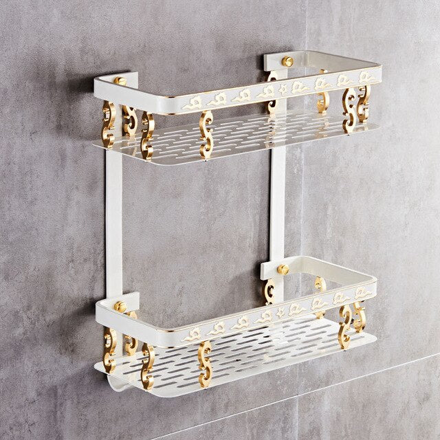 Juno White & Gold Bathroom Shelf Storage Organizer Aluminum bathroom Shelf