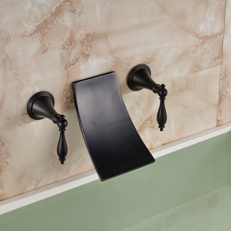 Dual Handle Wall Mount Waterfall Bath-Tub Sink Faucet Oil Rubbed Bronze