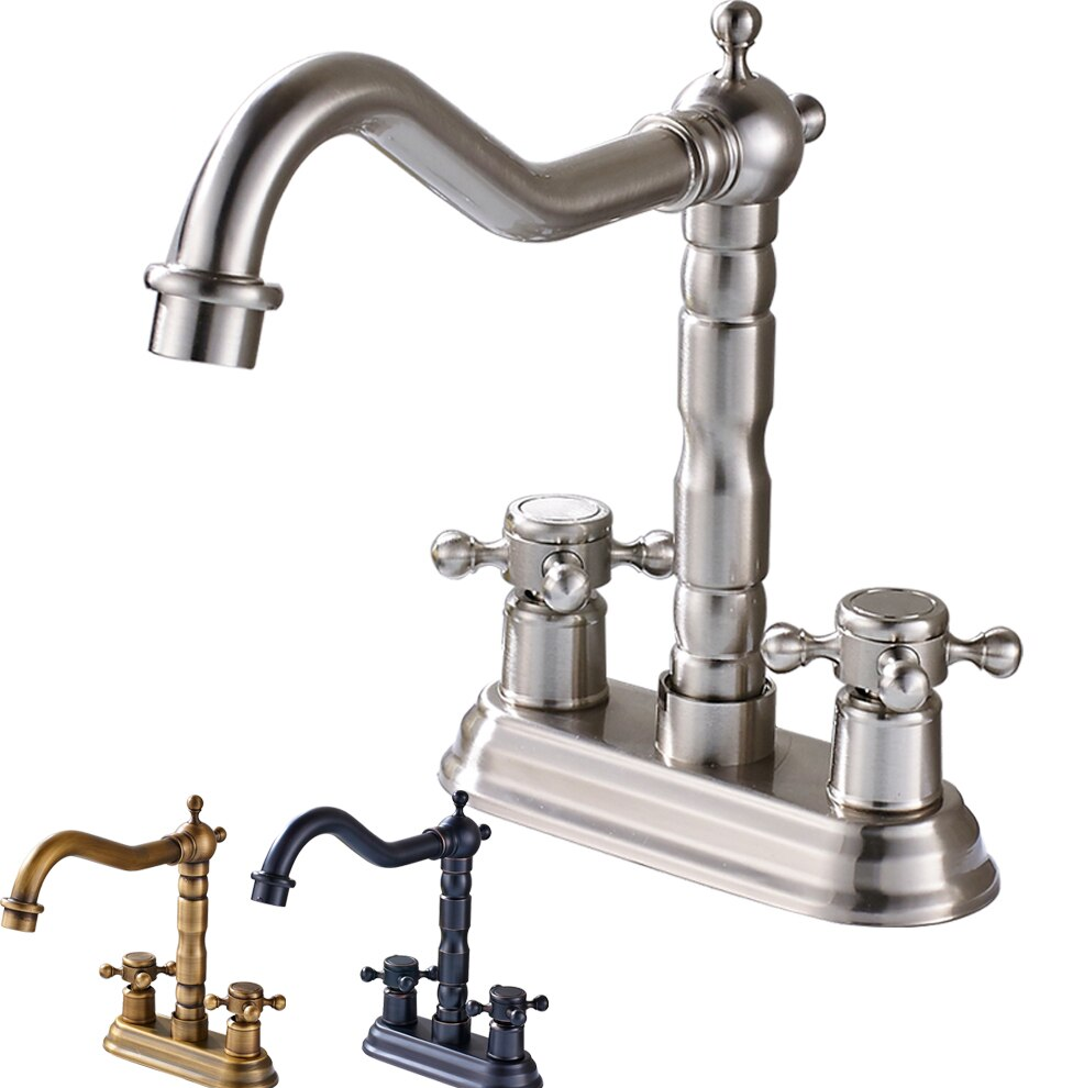 Juno Hook Shaped Spout Swivel Bathroom Faucet Freestanding Deck Mount Brass Dual Handle Bathroom Sink Faucet