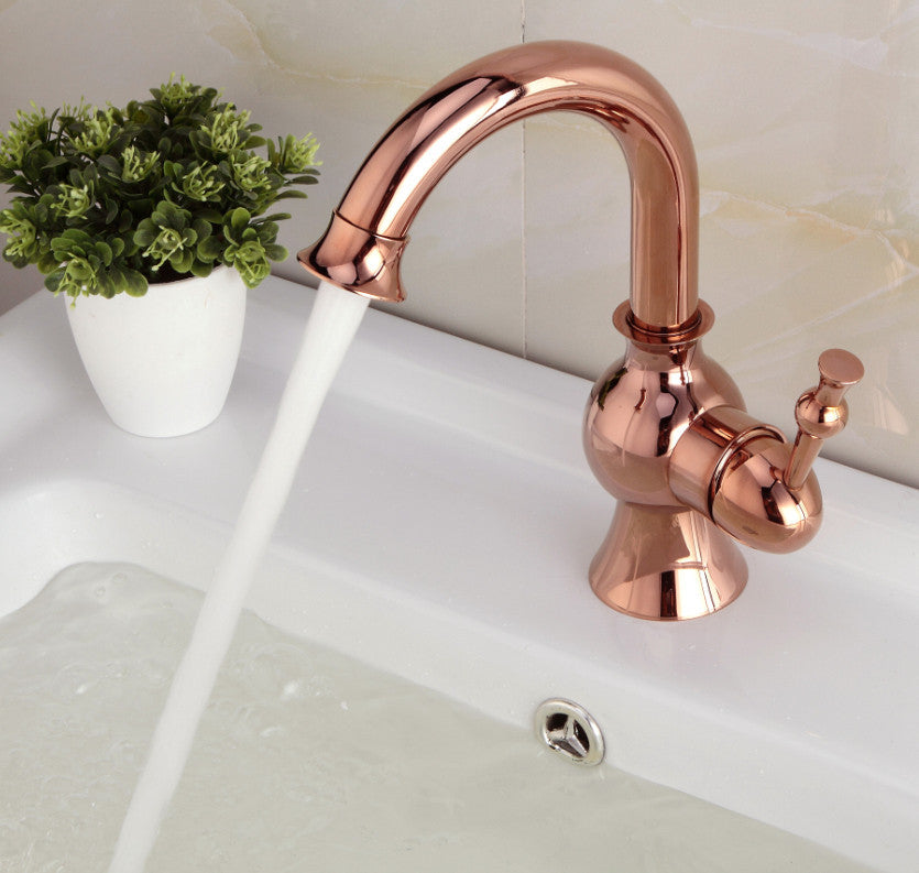 Single Handle Deck Mount Rose Gold Bathroom Sink Faucet in Gold Faucet