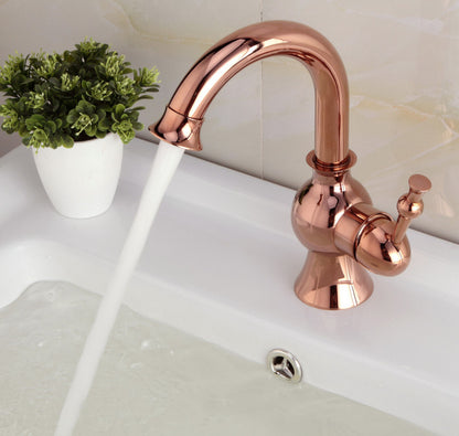 Single Handle Deck Mount Rose Gold Bathroom Sink Faucet in Gold Faucet