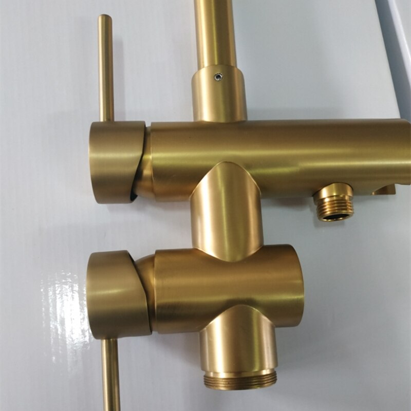 Juno Classic Bathroom Brushed gold Floor Mount Bathtub Faucet Shower System