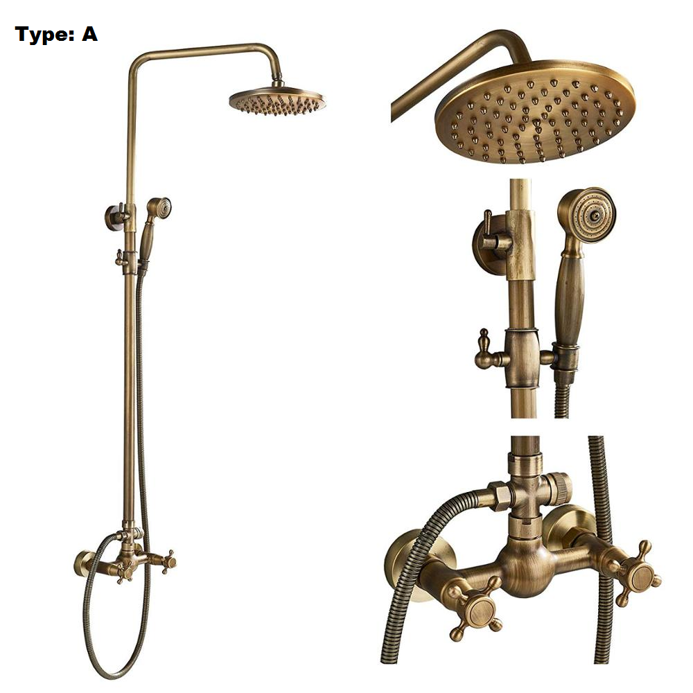 Juno Antique Brass Rainfall Exposed Wall Mount Shower Set
