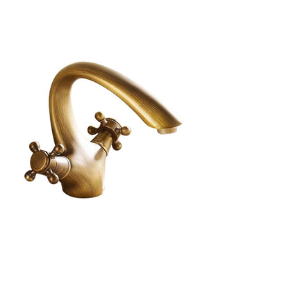 Dual Handle Solid Brass Stylish Curved Bathroom Sink Faucet 