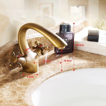 Dual Handle Solid Brass Stylish Curved Bathroom Sink Faucet 